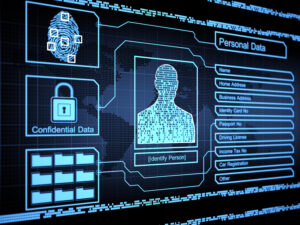 Computer screen with biometrics, data privacy concept